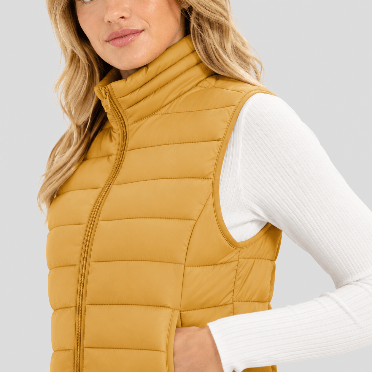 Yellow MAGCOMSEN Women's Lightweight Puffer Vest with 4 Pockets & Stand Collar in #Color_Yellow