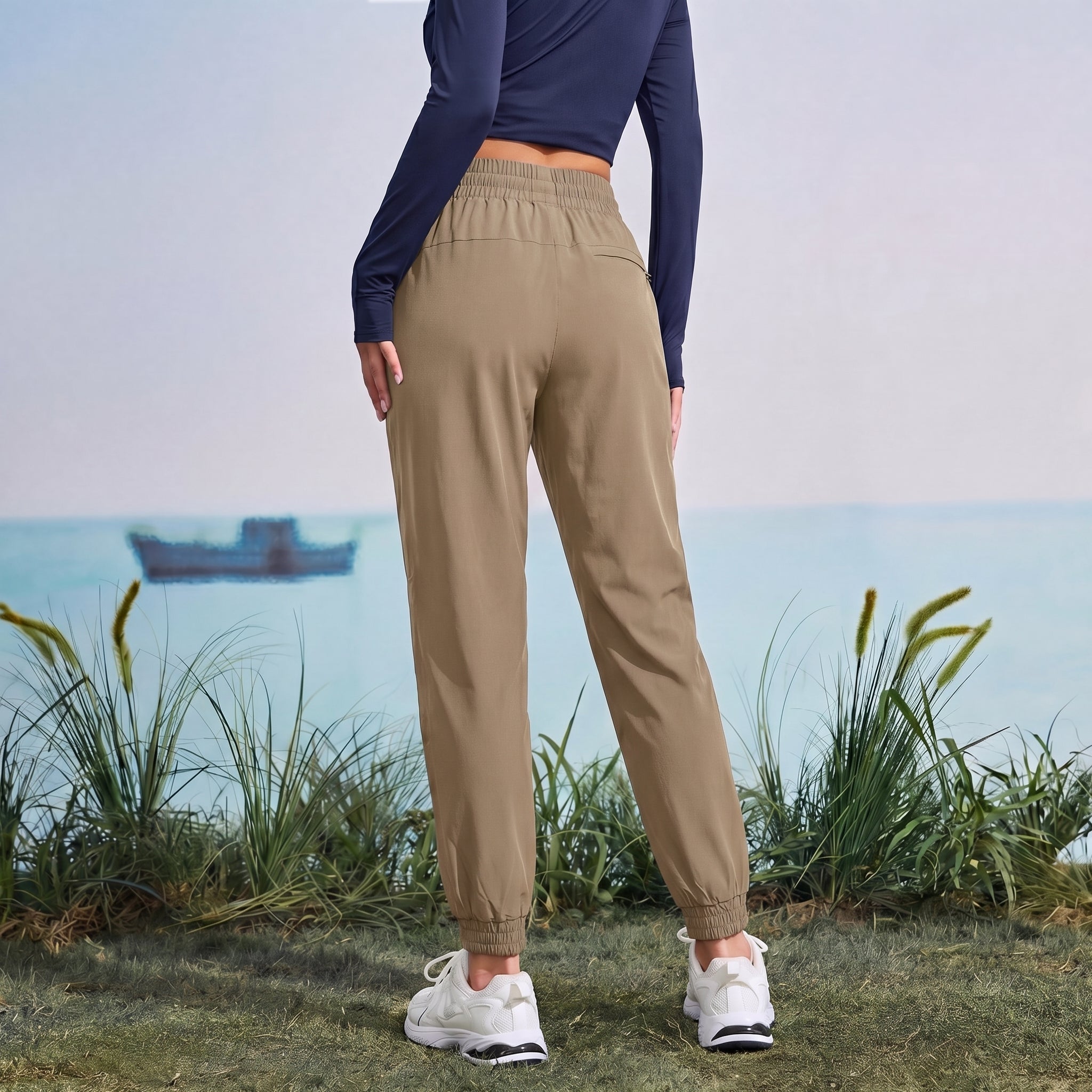 Women's Lightweight Water - Resistant Hiking Joggers with Pockets khaki by MAGCOMSEN