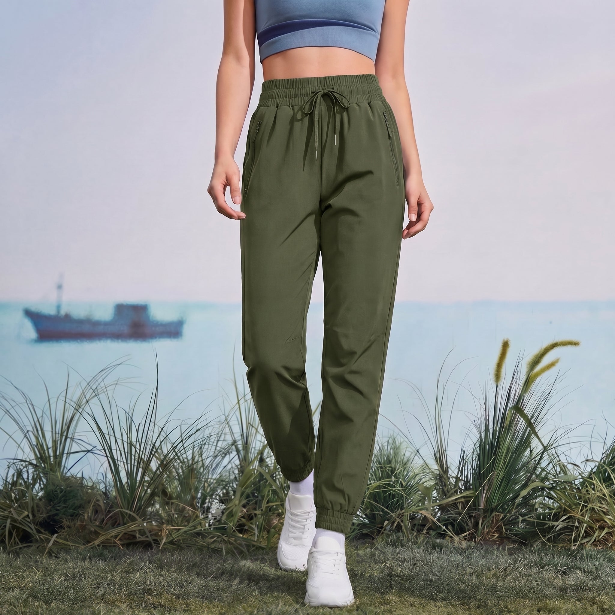 Women's Lightweight Water - Resistant Hiking Joggers with Pockets army Green by MAGCOMSEN