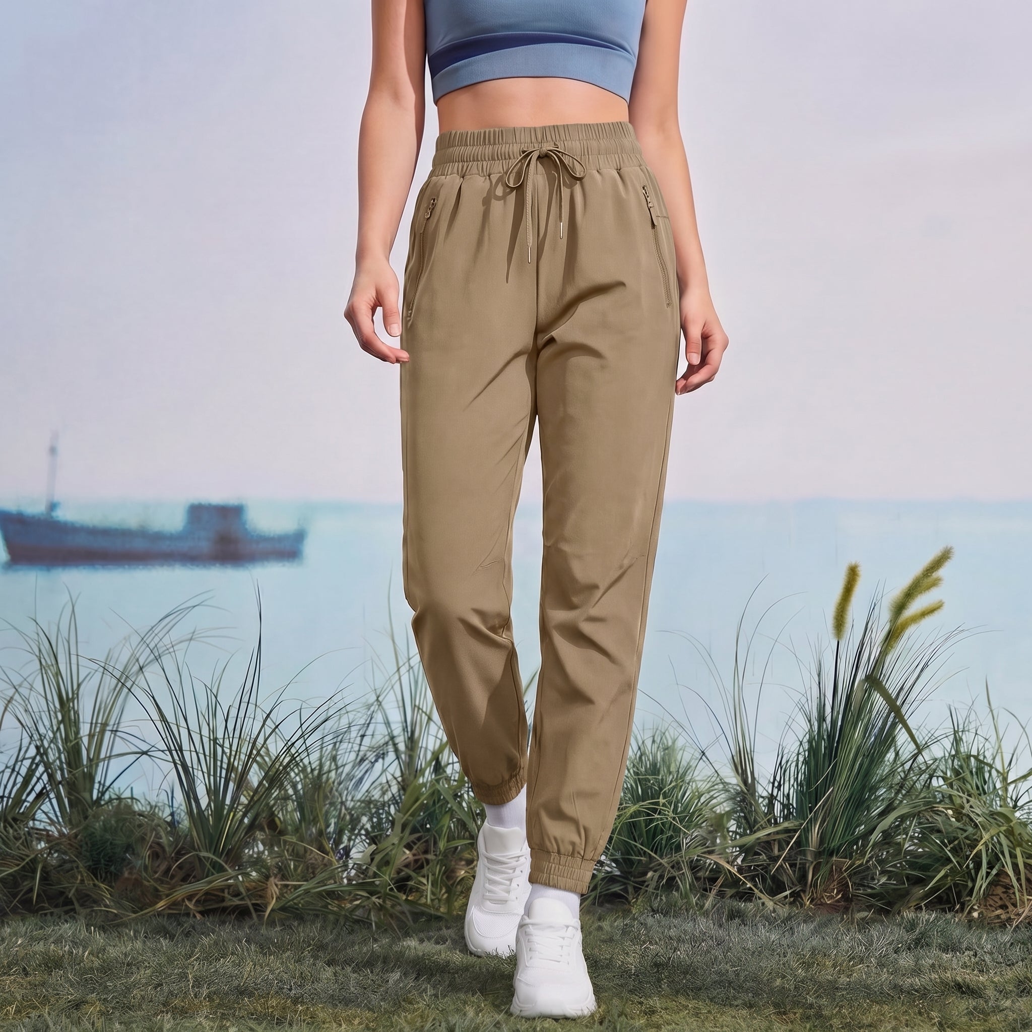 Women's Lightweight Water - Resistant Hiking Joggers with Pockets khaki by MAGCOMSEN