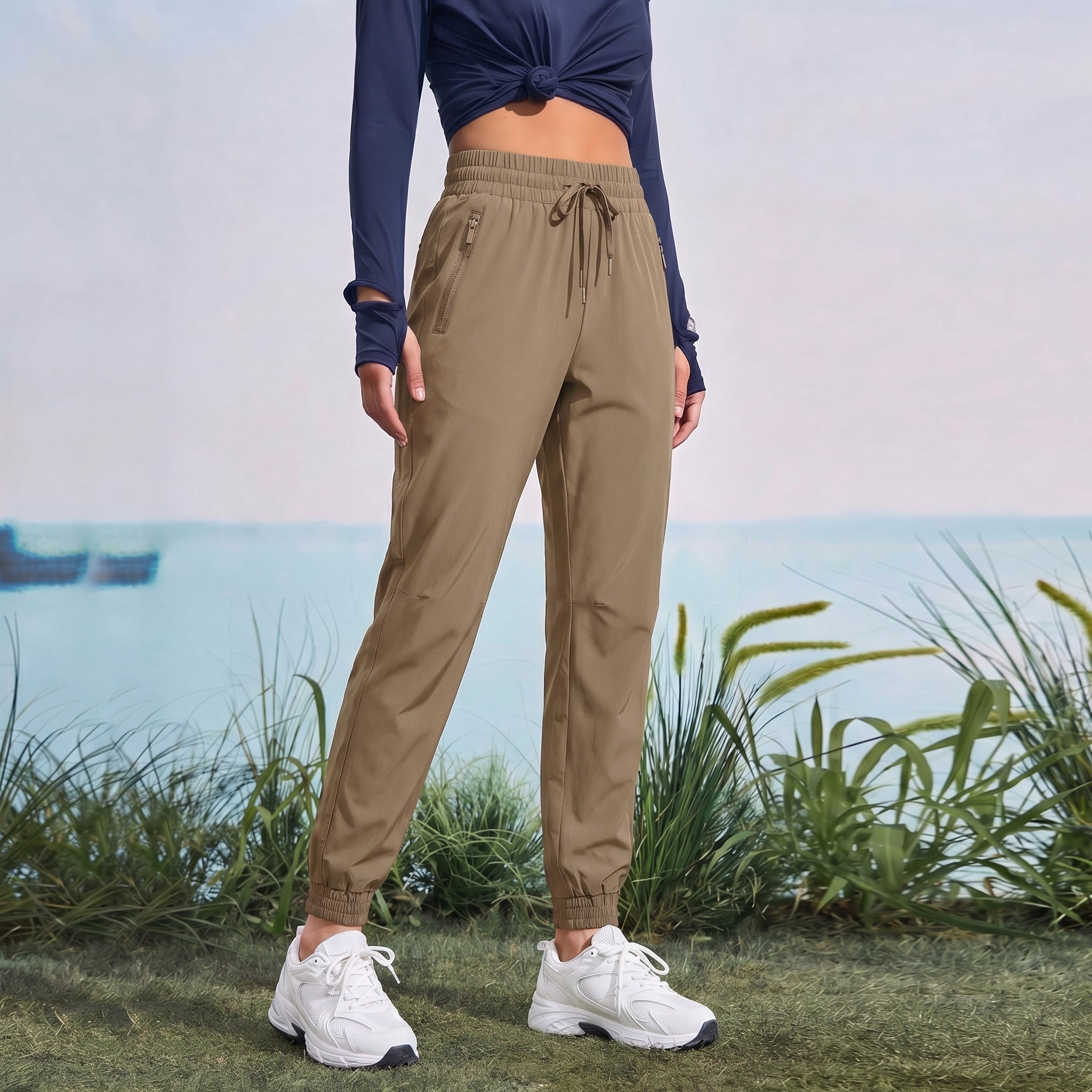 Women's Lightweight Water - Resistant Hiking Joggers with Pockets khaki by MAGCOMSEN