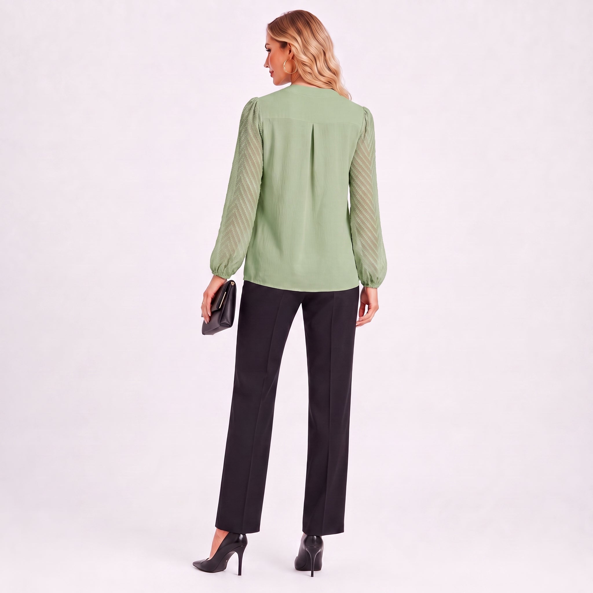 Women's Mixed-Media Chiffon Blouse - Lightweight Dressy Top Green by MAGCOMSEN