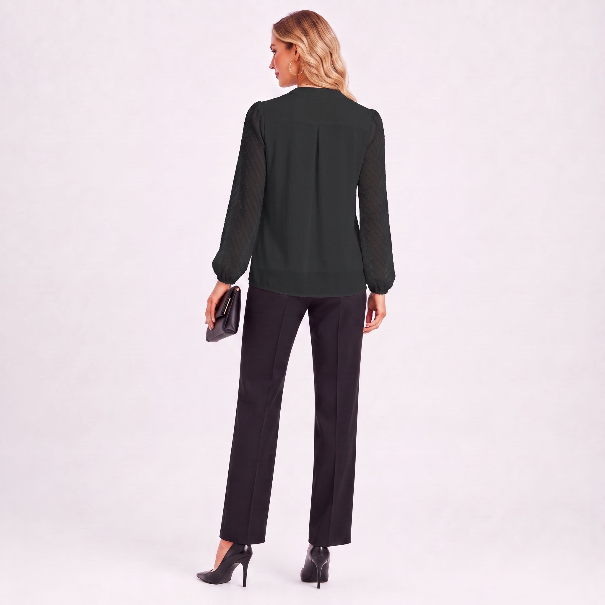 Women's Mixed-Media Chiffon Blouse - Lightweight Dressy Top Black by MAGCOMSEN
