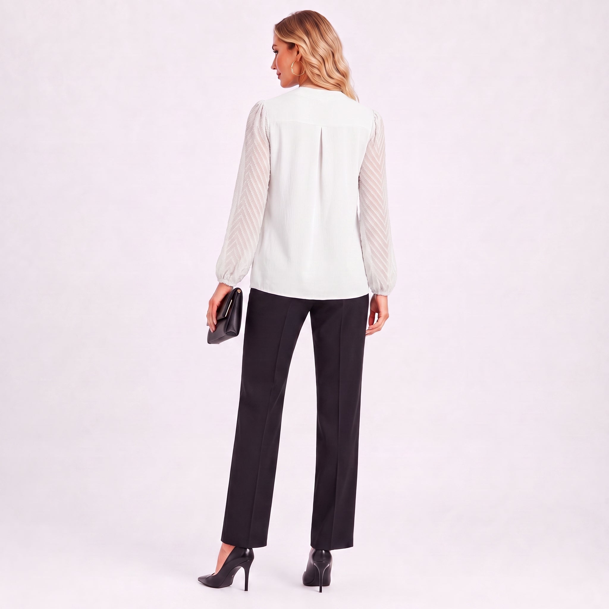 Women's Mixed-Media Chiffon Blouse - Lightweight Dressy Top White by MAGCOMSEN