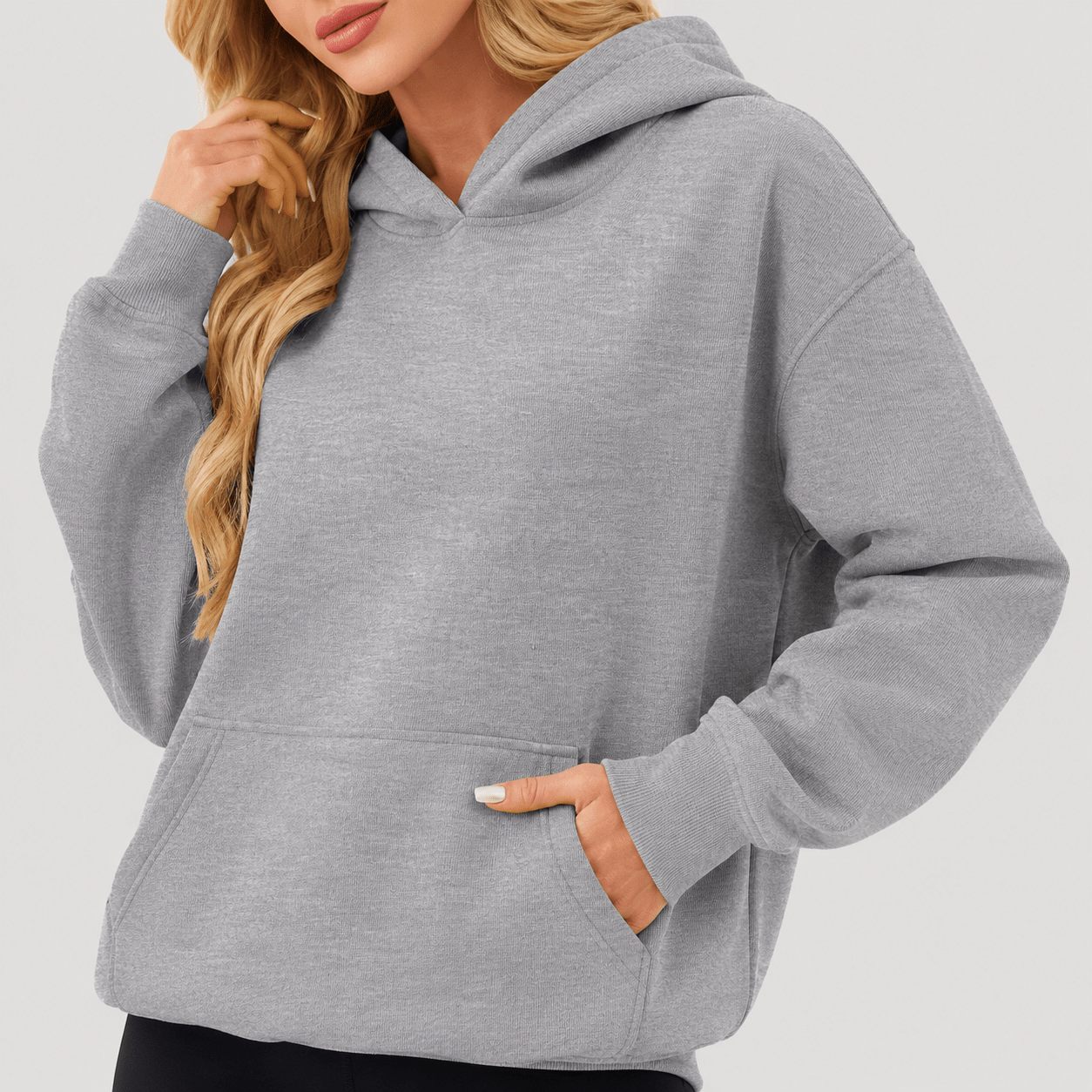 Women's Oversized Fleece Hoodie - Soft Pullover Sweatshirt with Kangaroo Pocket Blue Grey by MAGCOMSEN