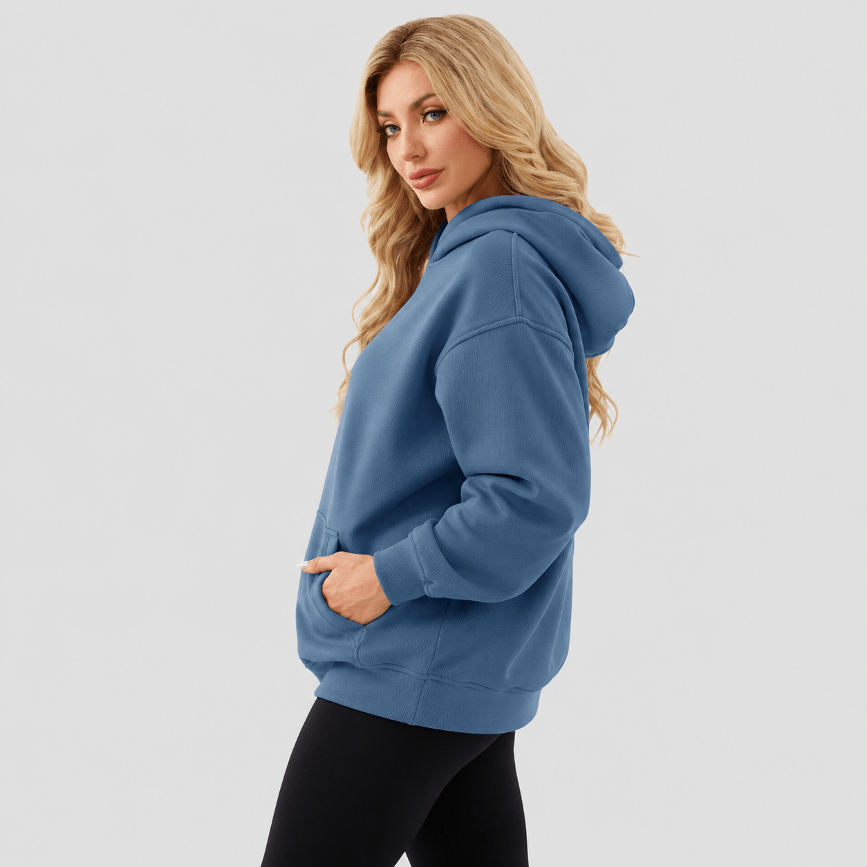 Women's Oversized Fleece Hoodie - Soft Pullover Sweatshirt with Kangaroo Pocket Blue Grey by MAGCOMSEN