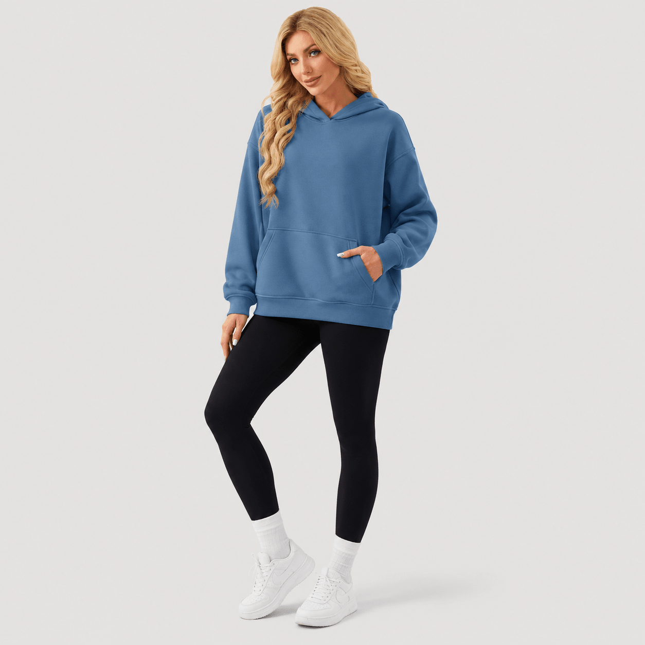 Women's Oversized Fleece Hoodie - Soft Pullover Sweatshirt with Kangaroo Pocket Blue Grey by MAGCOMSEN