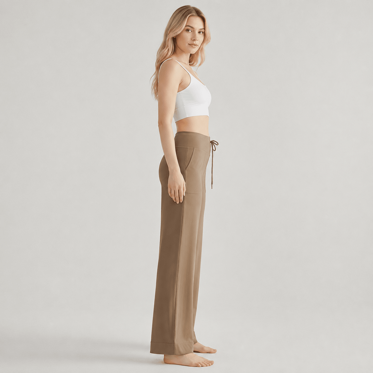 Women's Straight Leg Yoga Pants - Stretch Pull-On Pants Grey by MAGCOMSEN