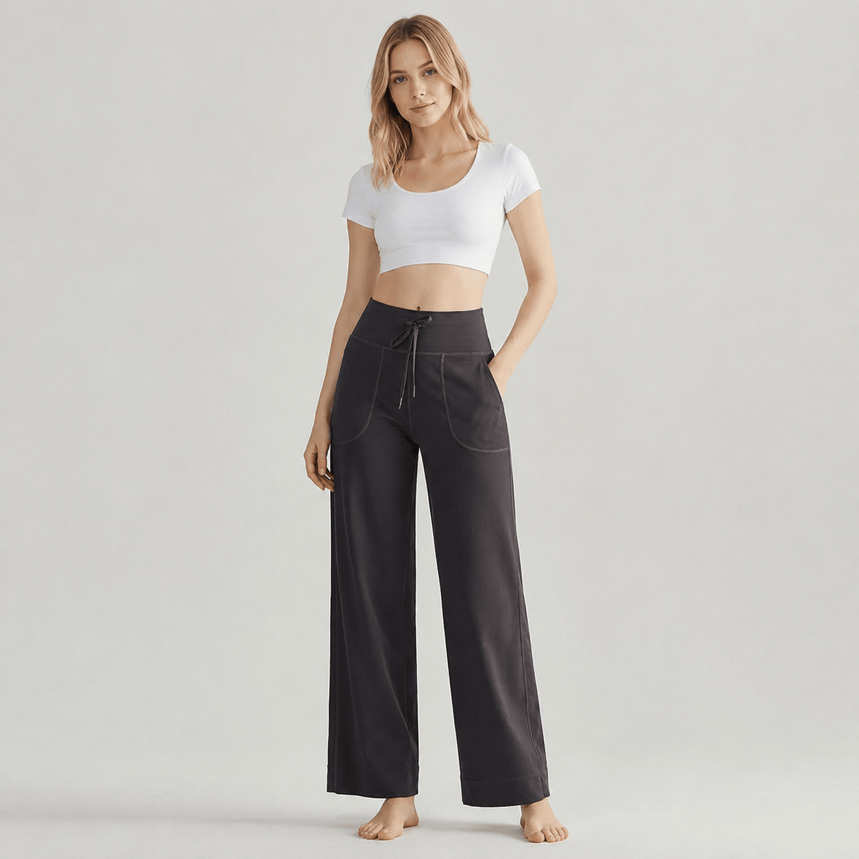 Women's Straight Leg Yoga Pants - Stretch Pull-On Pants Grey by MAGCOMSEN