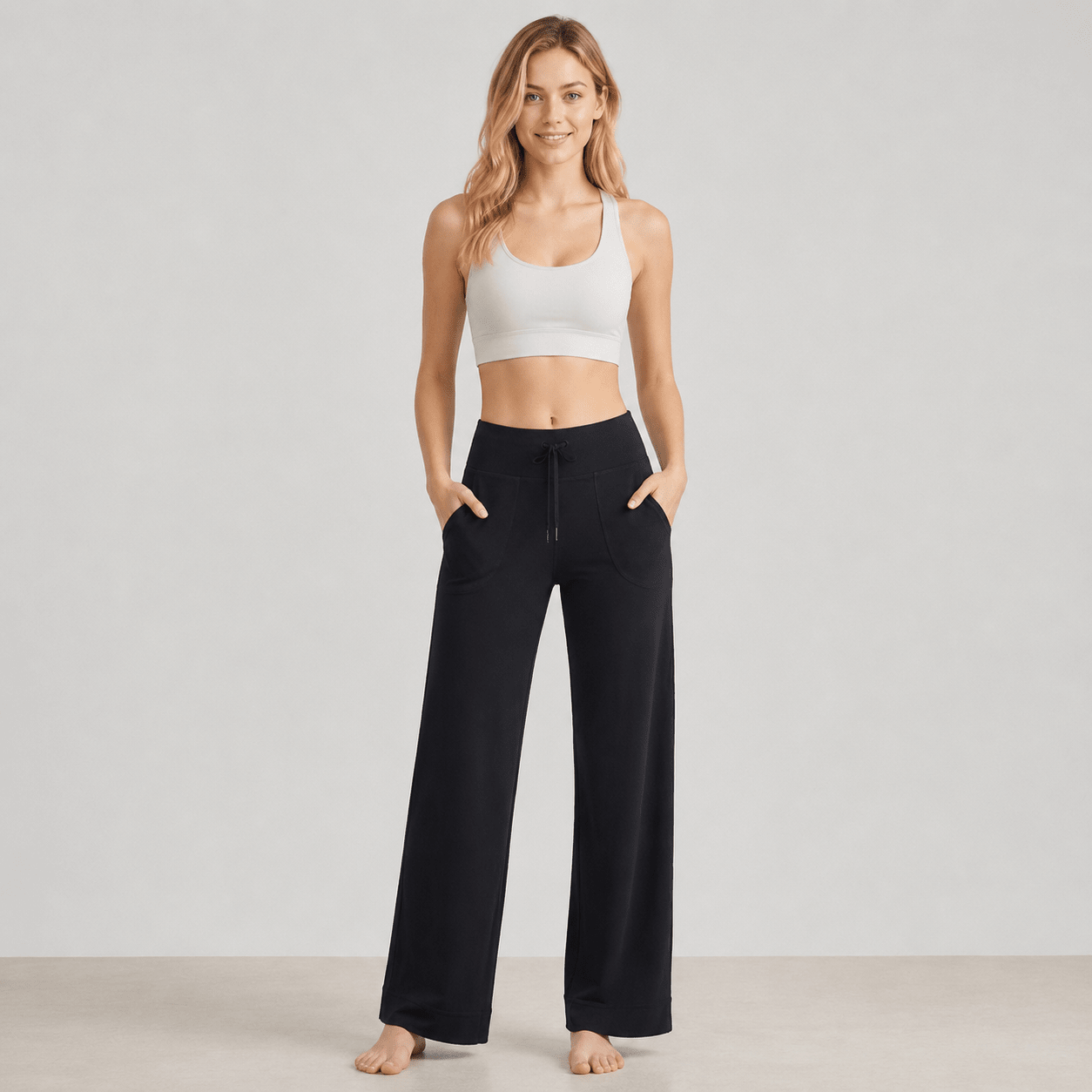 Women's Straight Leg Yoga Pants - Stretch Pull-On Pants Black by MAGCOMSEN