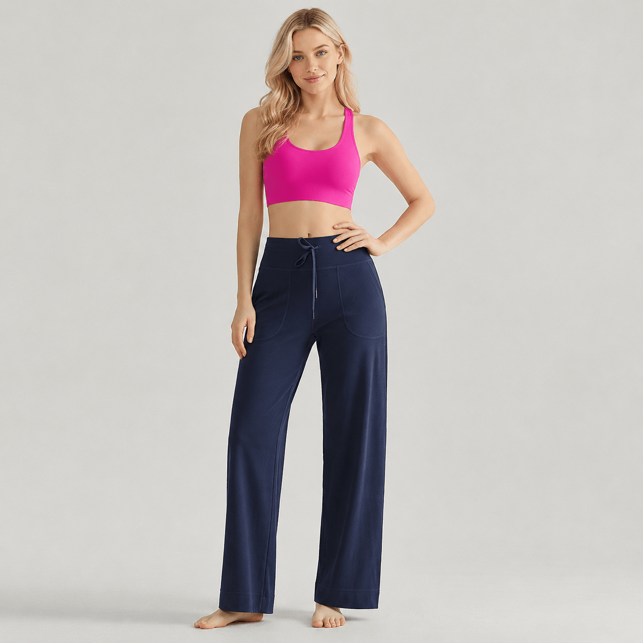 Women's Straight Leg Yoga Pants - Stretch Pull-On Pants Navy by MAGCOMSEN