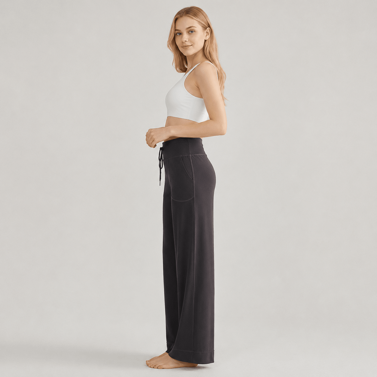 Women's Straight Leg Yoga Pants - Stretch Pull-On Pants Grey by MAGCOMSEN