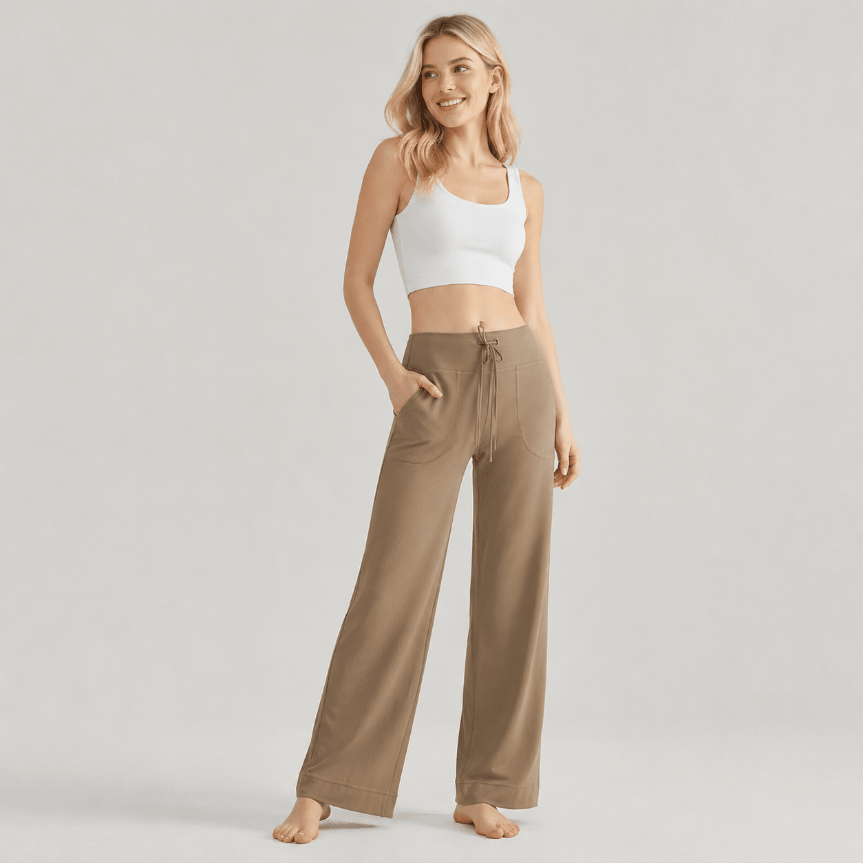 Women's Straight Leg Yoga Pants - Stretch Pull-On Pants Coffee by MAGCOMSEN