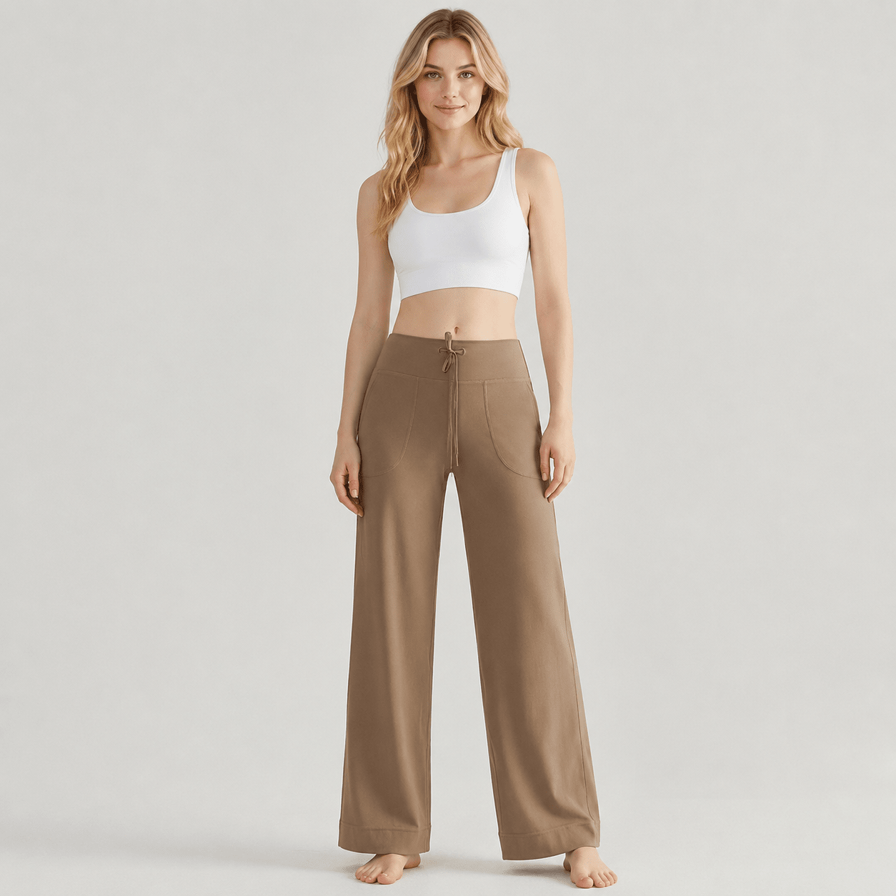 Women's Straight Leg Yoga Pants - Stretch Pull-On Pants Grey by MAGCOMSEN