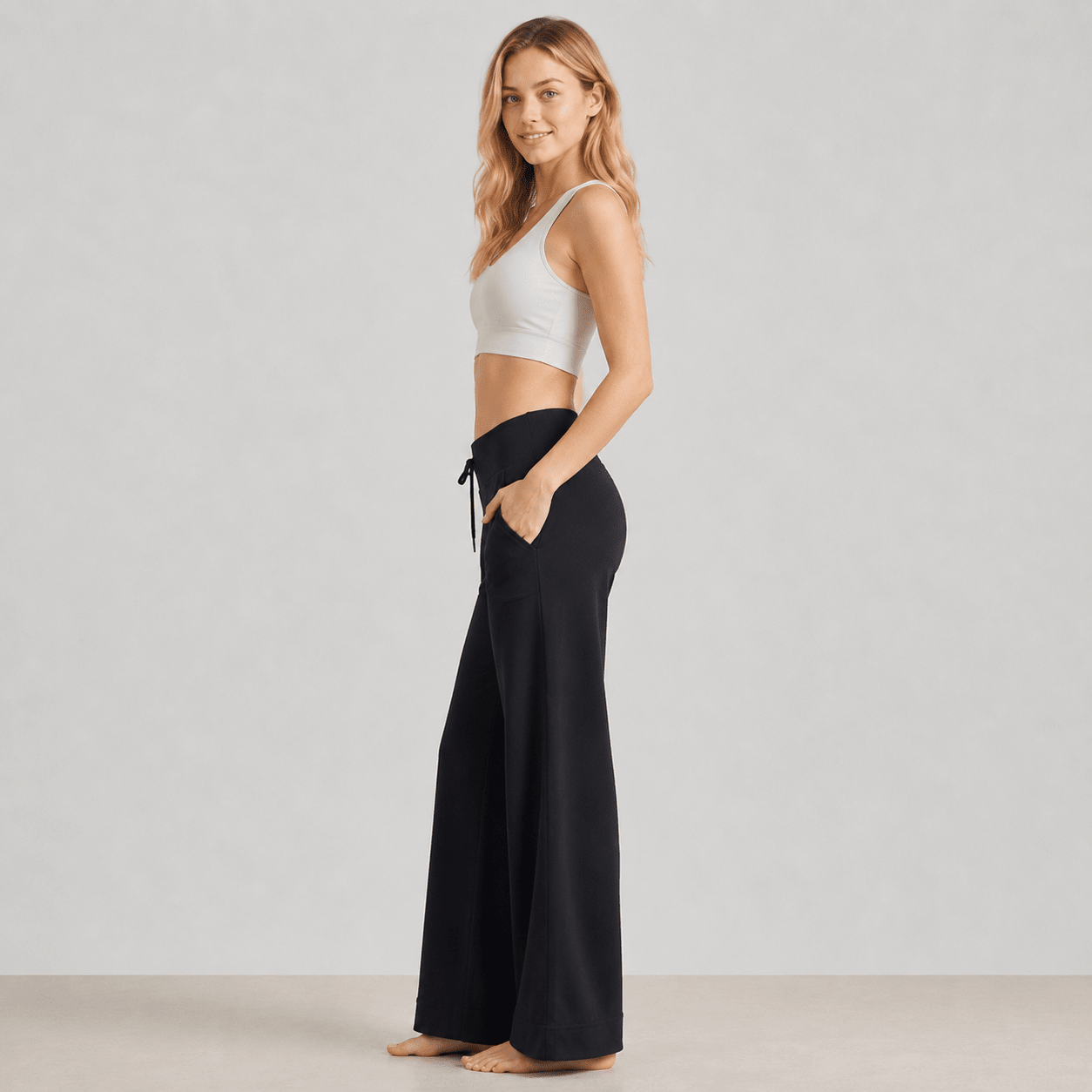 Women's Straight Leg Yoga Pants - Stretch Pull-On Pants Black by MAGCOMSEN