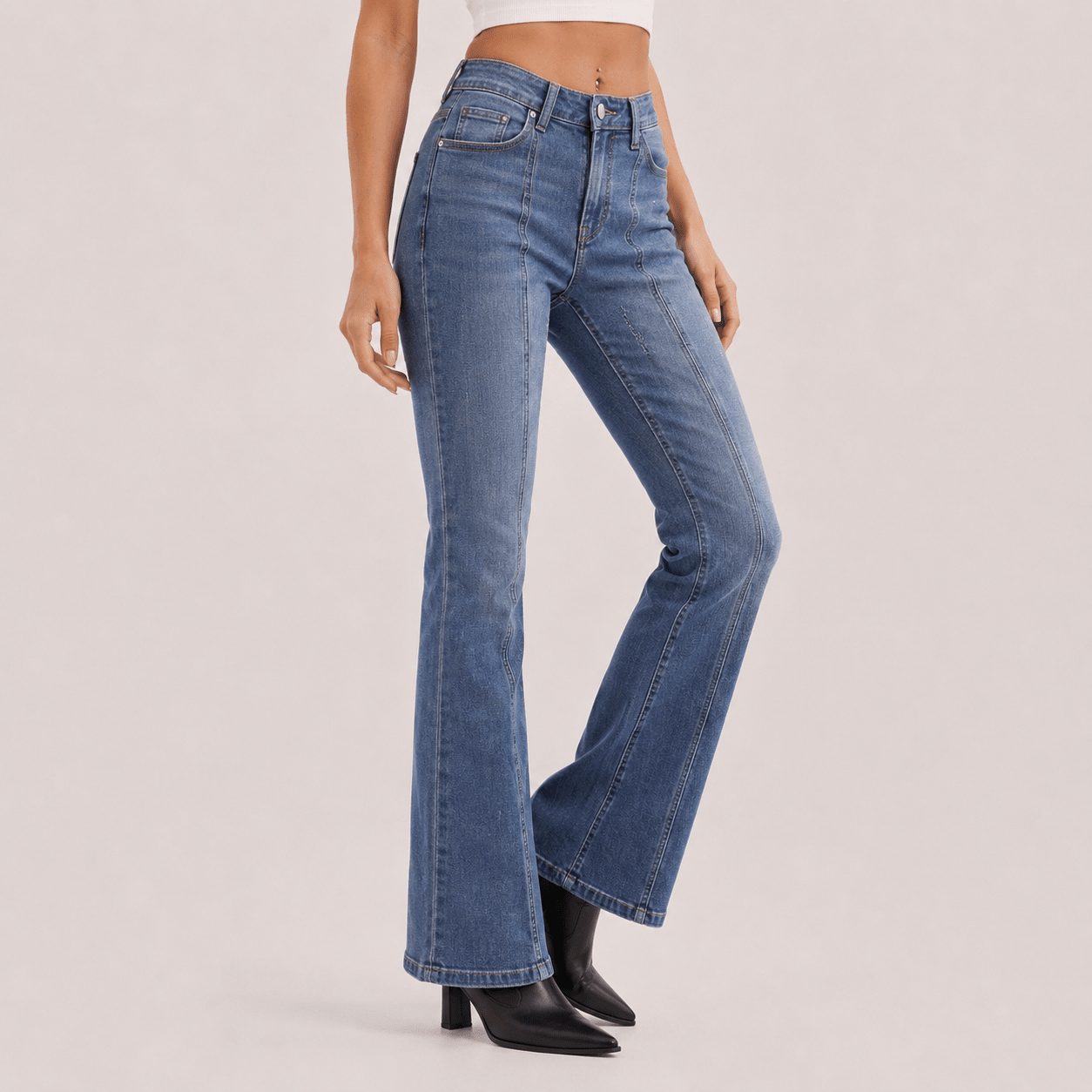 Women's Stretch Denim Bootcut Jeans - Subtle Flare Pants Medium Blue by MAGCOMSEN