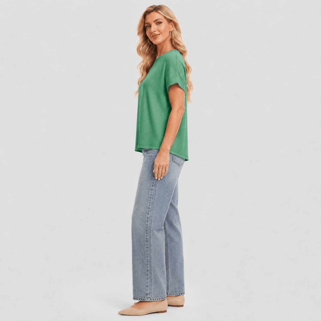 Women's Textured Short Sleeve Top - Lightweight Everyday Tee Green by MAGCOMSEN