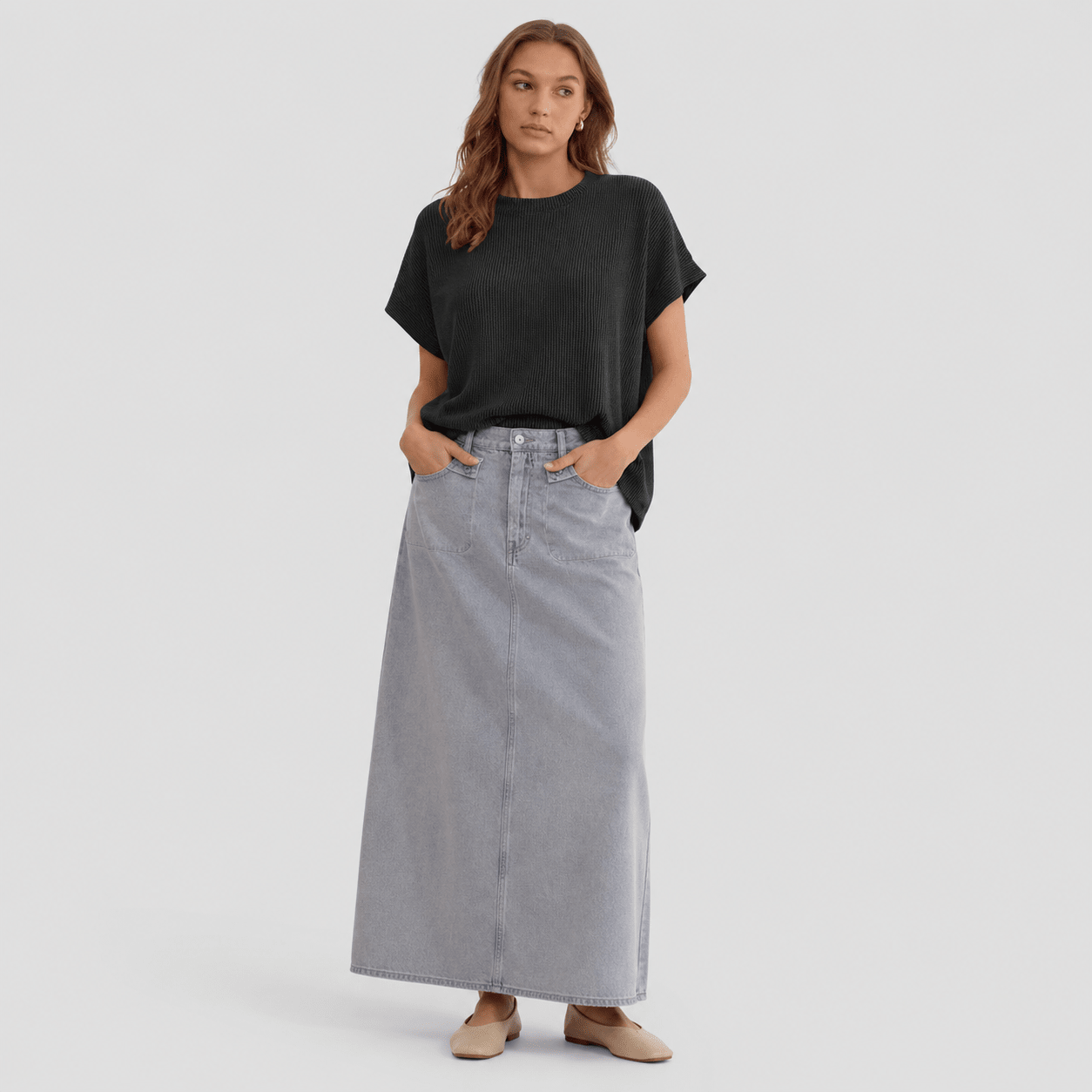 Women's Textured Short Sleeve Top - Lightweight Everyday Tee Dark Grey by MAGCOMSEN