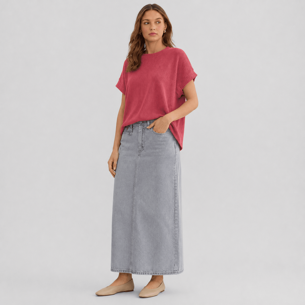 Women's Textured Short Sleeve Top - Lightweight Everyday Tee Red by MAGCOMSEN