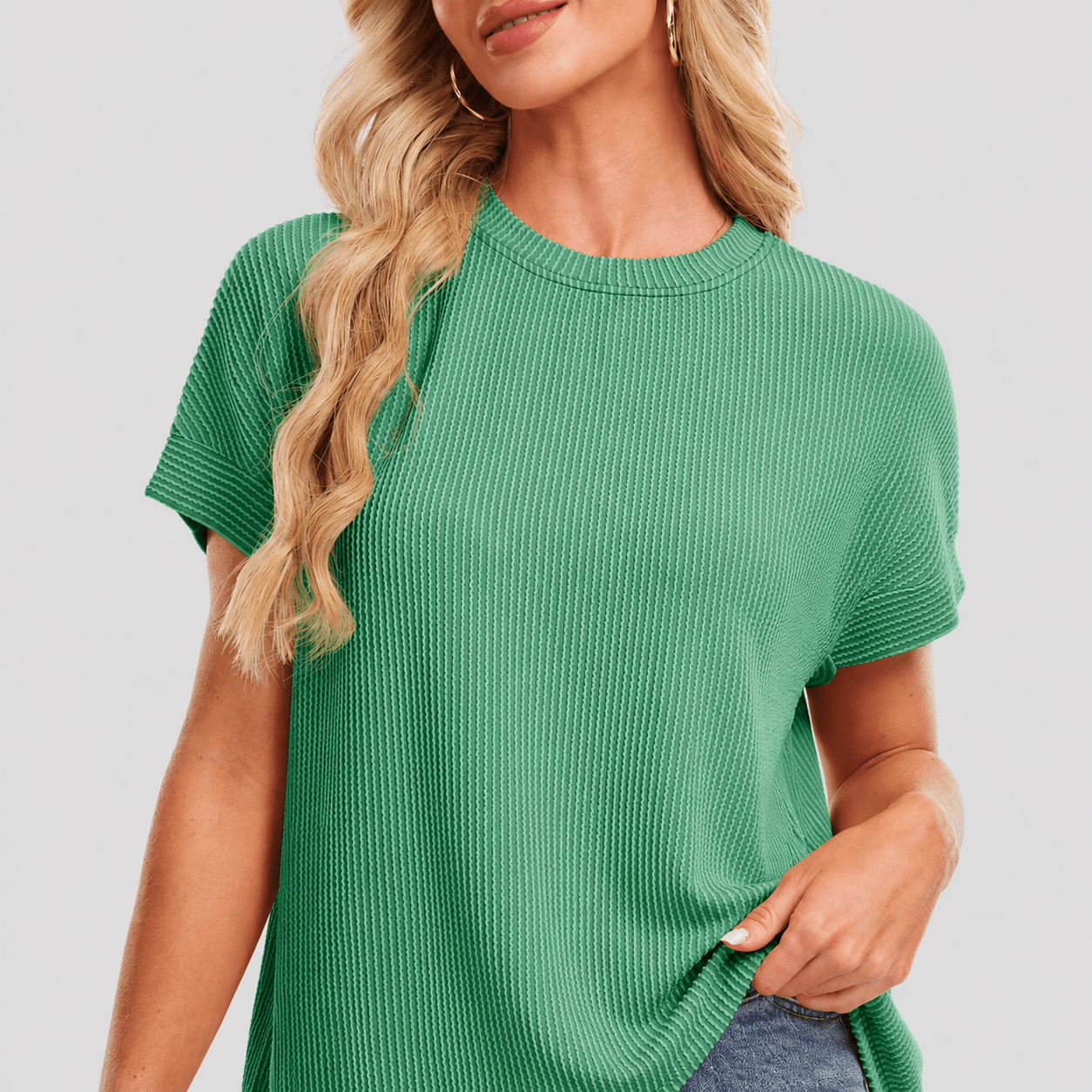 Women's Textured Short Sleeve Top - Lightweight Everyday Tee Green by MAGCOMSEN