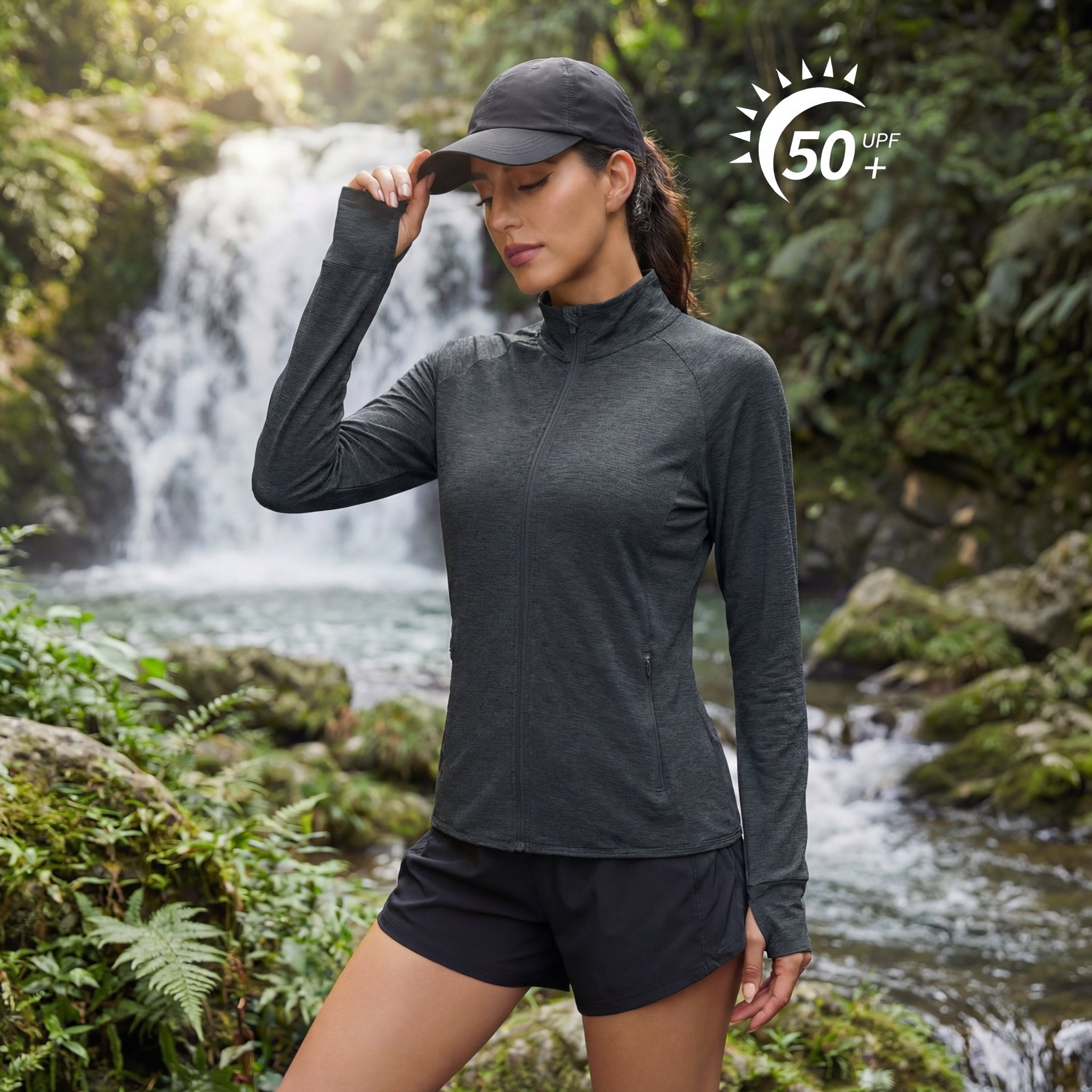 Women's UPF 50+ Full Zip Running Jacket - Lightweight Sun Protection Top Black by MAGCOMSEN