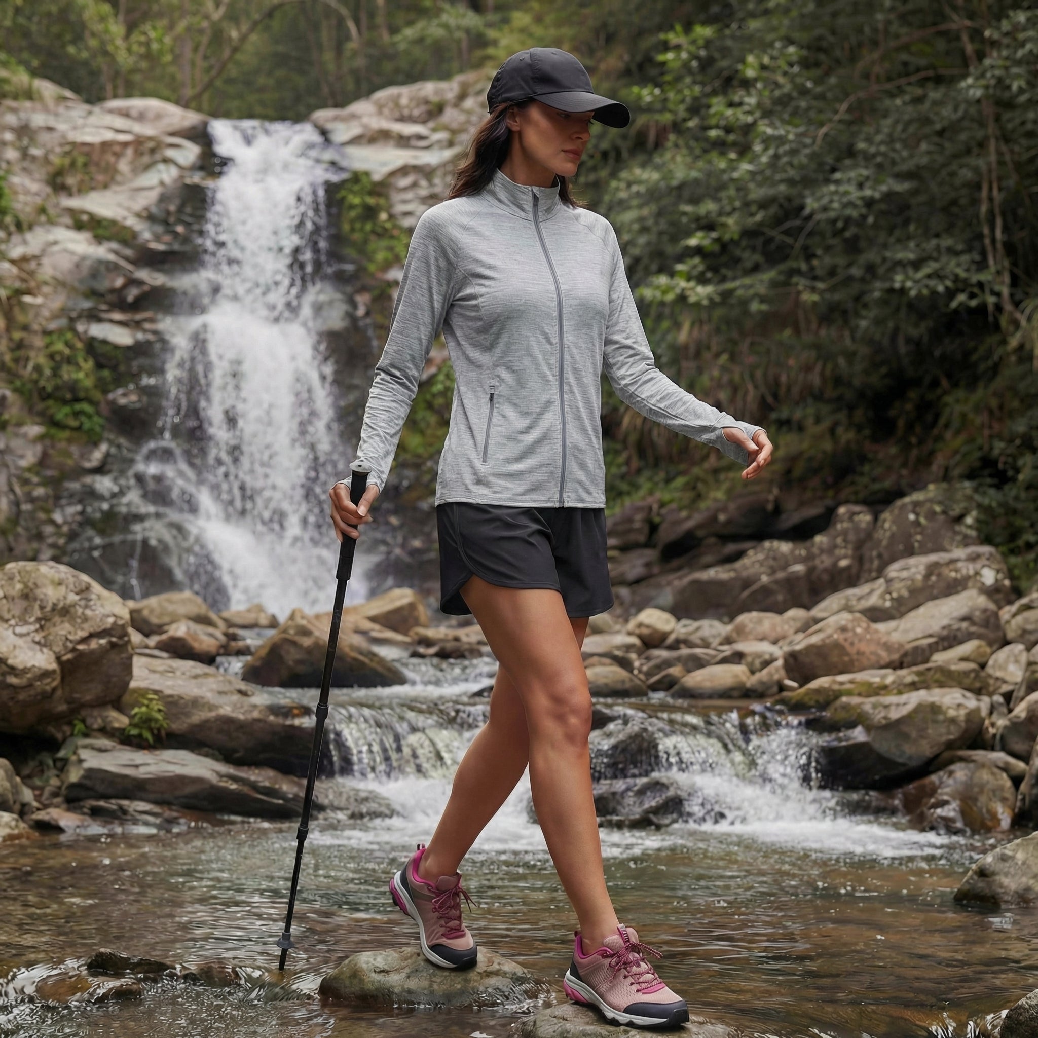 Women's UPF 50+ Full Zip Running Jacket - Lightweight Sun Protection Top Light Grey by MAGCOMSEN