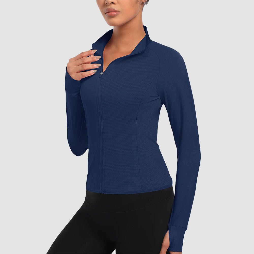 Women's UPF 50+ Lightweight Zip-Up Sun Jacket - Cropped Workout Jacket Navy by MAGCOMSEN