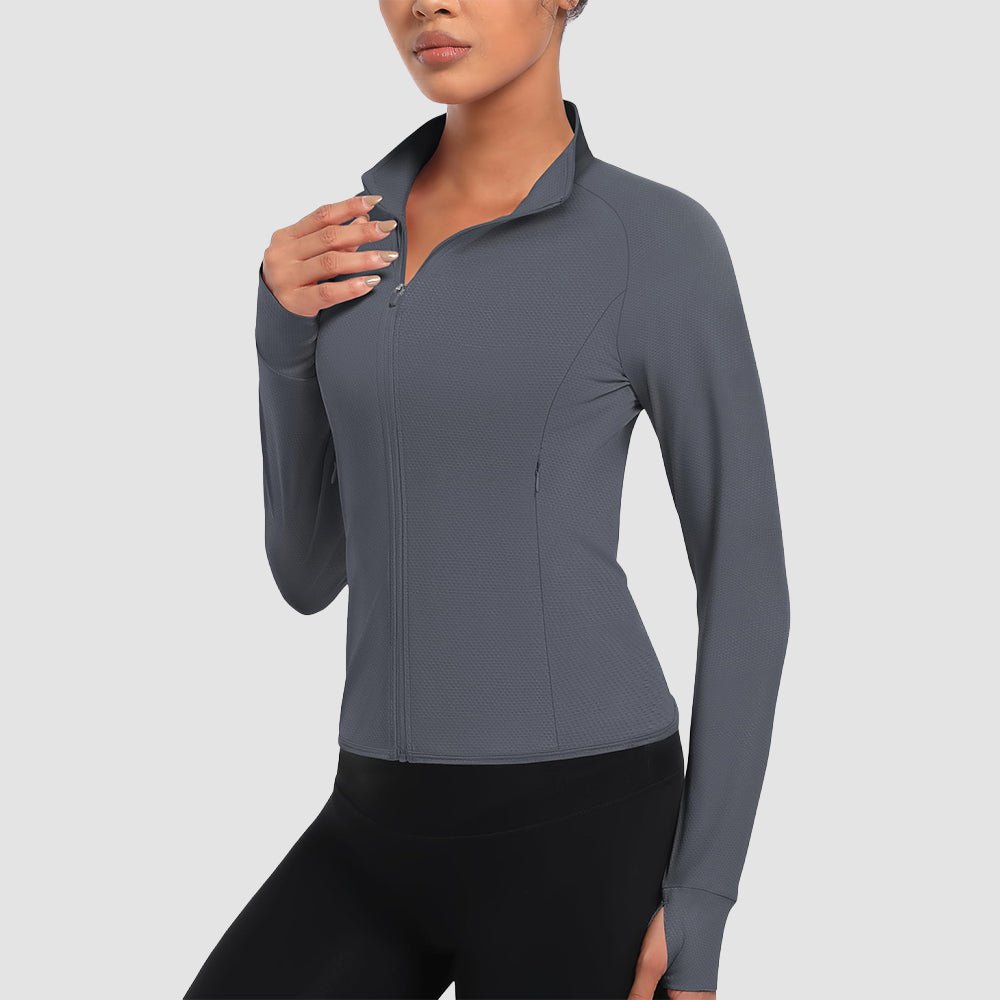 Women's UPF 50+ Lightweight Zip-Up Sun Jacket - Cropped Workout Jacket Dark Grey by MAGCOMSEN
