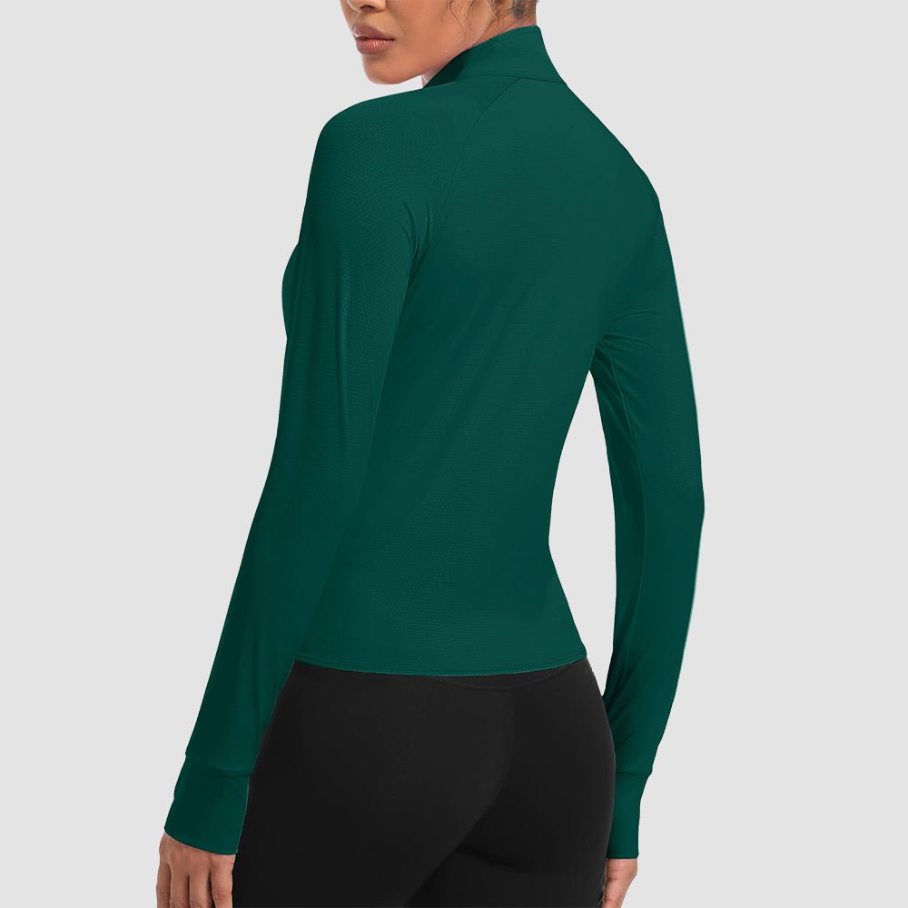 Women's UPF 50+ Lightweight Zip-Up Sun Jacket - Cropped Workout Jacket Emerald Green by MAGCOMSEN