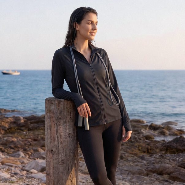 Women's UPF 50+ Sun Protection Jacket - Lightweight Cooling Hiking Shirt with Thumbholes Black by MAGCOMSEN