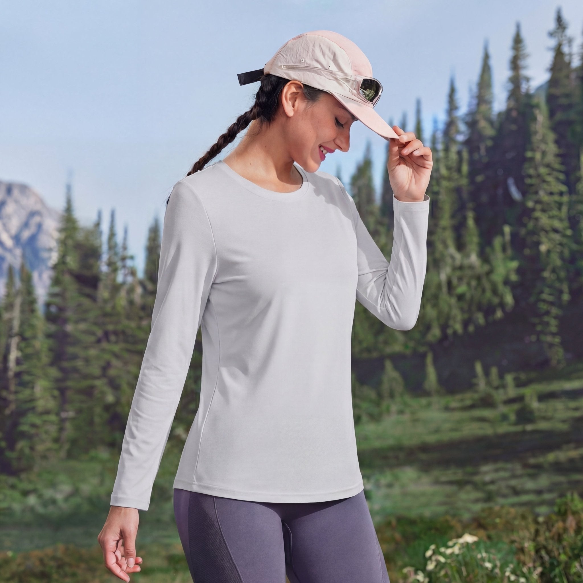 Women's UPF 80+ Long Sleeve Sun Protection Quick-Dry Shirt White by MAGCOMSEN #Color_Light Grey