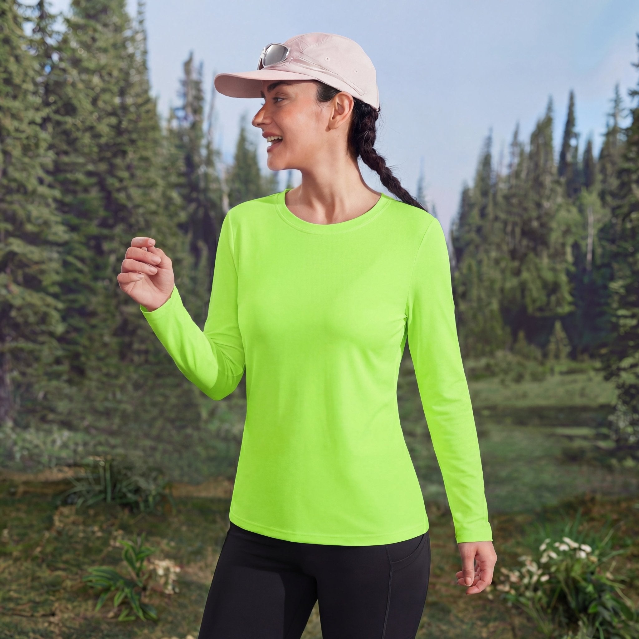 Women's UPF 80+ Long Sleeve Sun Protection Quick-Dry Shirt White by MAGCOMSEN #Color_Bright Green
