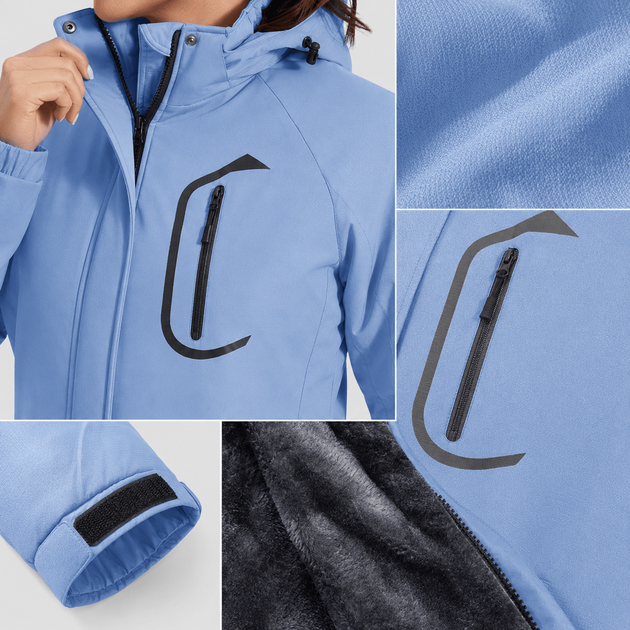 Women's Waterproof Ski Jacket - Insulated Winter Snow Coat with Hood Light Blue by MAGCOMSEN
