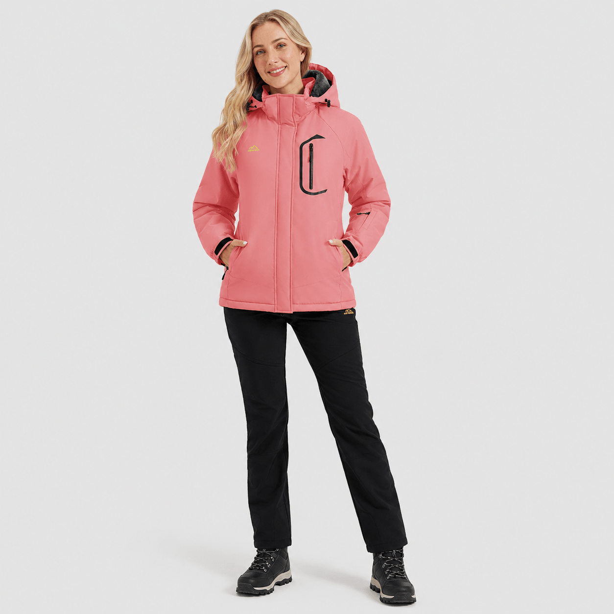 Women's Waterproof Ski Jacket - Insulated Winter Snow Coat with Hood Rose Red by MAGCOMSEN
