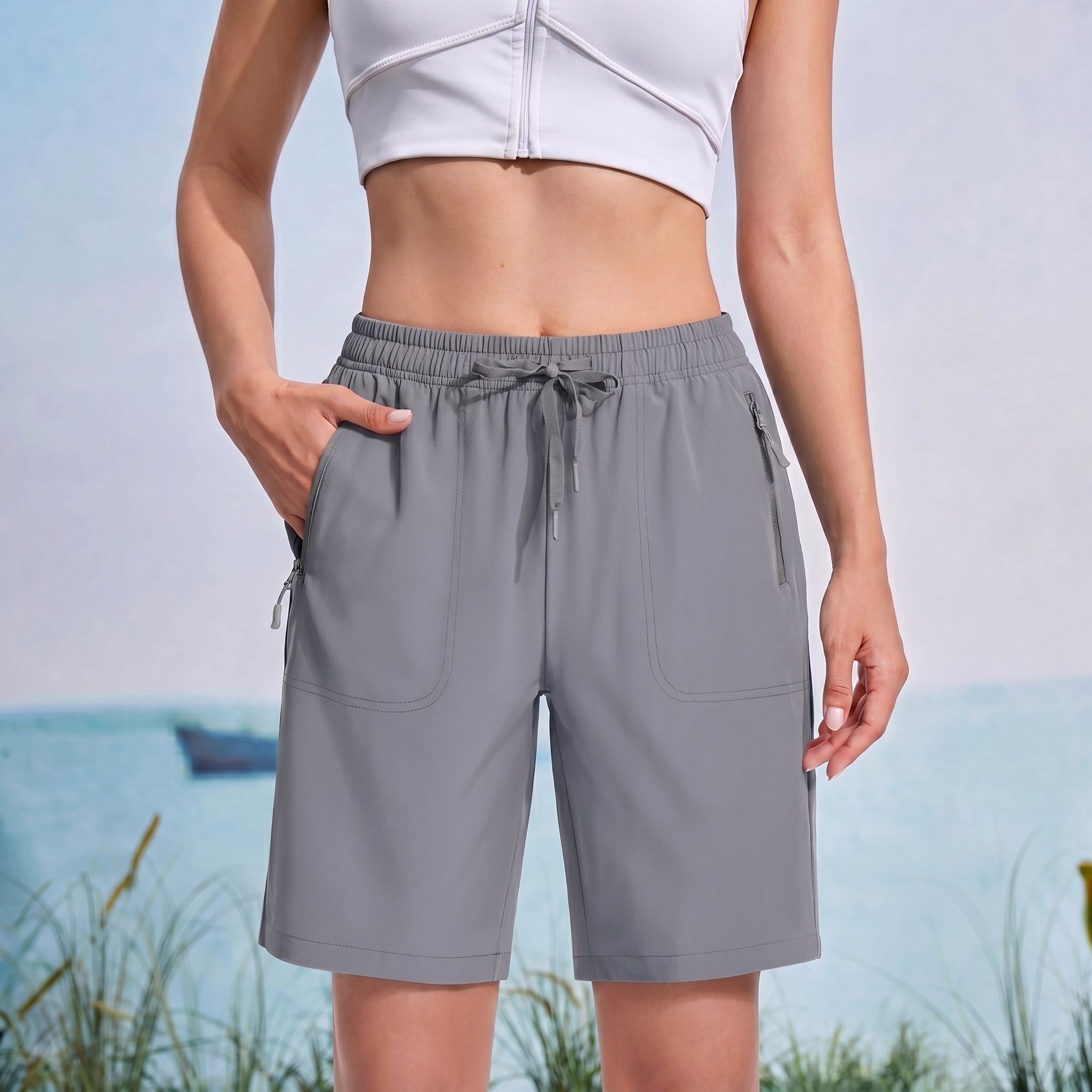 Women's Waterproof Sunprotection Lightweight Quick - Dry Hiking Shorts with 3 Pockets Light Grey by MAGCOMSEN