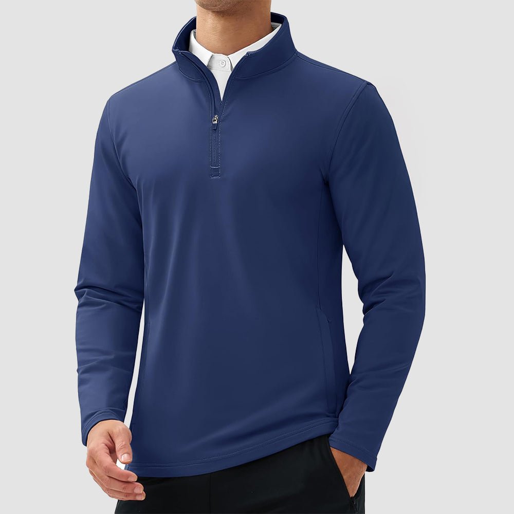 Navy Men's 1/4 Zip Long Sleeve Golf Winter Pullover Fleece Lined - MAGCOMSEN