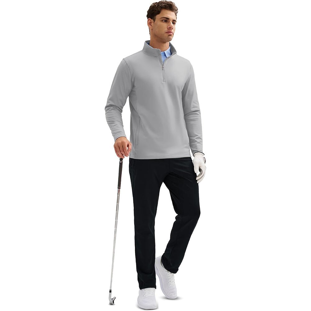 Light Grey Men's 1/4 Zip Long Sleeve Golf Winter Pullover Fleece Lined - MAGCOMSEN