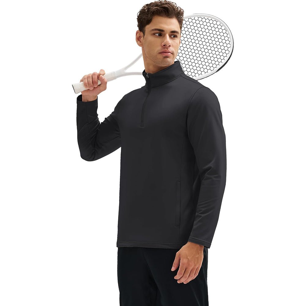 Black Men's 1/4 Zip Long Sleeve Golf Winter Pullover Fleece Lined - MAGCOMSEN