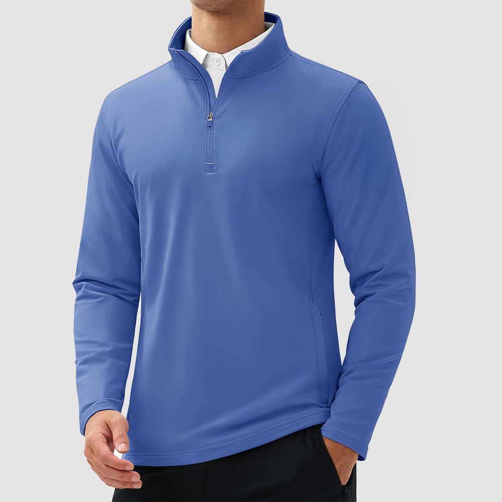 Blue Grey Men's 1/4 Zip Long Sleeve Golf Winter Pullover Fleece Lined - MAGCOMSEN