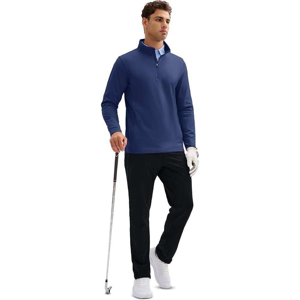 Navy Men's 1/4 Zip Long Sleeve Golf Winter Pullover Fleece Lined - MAGCOMSEN