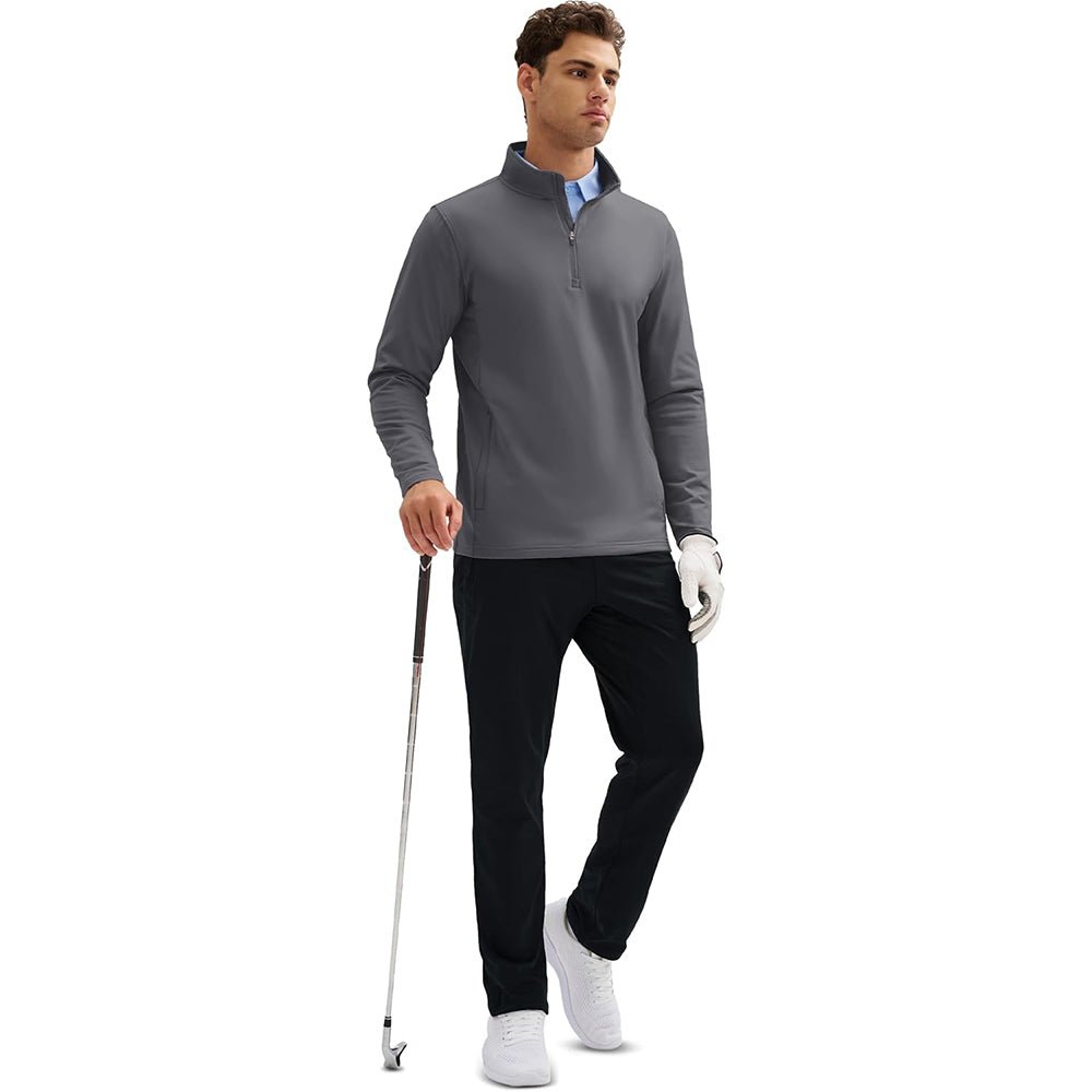 Dark Grey Men's 1/4 Zip Long Sleeve Golf Winter Pullover Fleece Lined - MAGCOMSEN