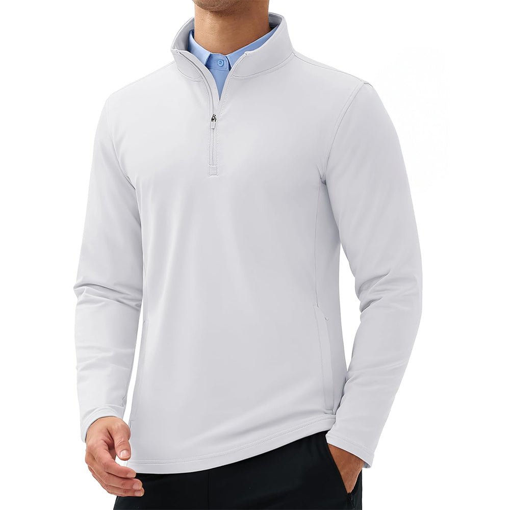 White Men's 1/4 Zip Long Sleeve Golf Winter Pullover Fleece Lined - MAGCOMSEN