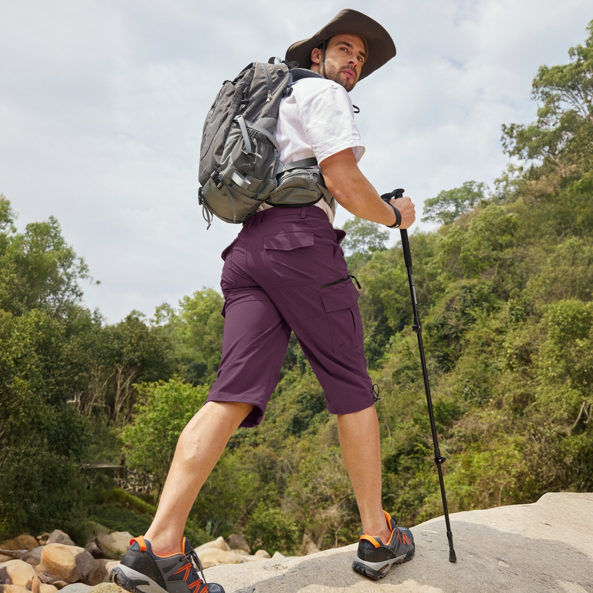 Purple Men's 3/4 Capri Quick Dry Sports Shorts - MAGCOMSEN