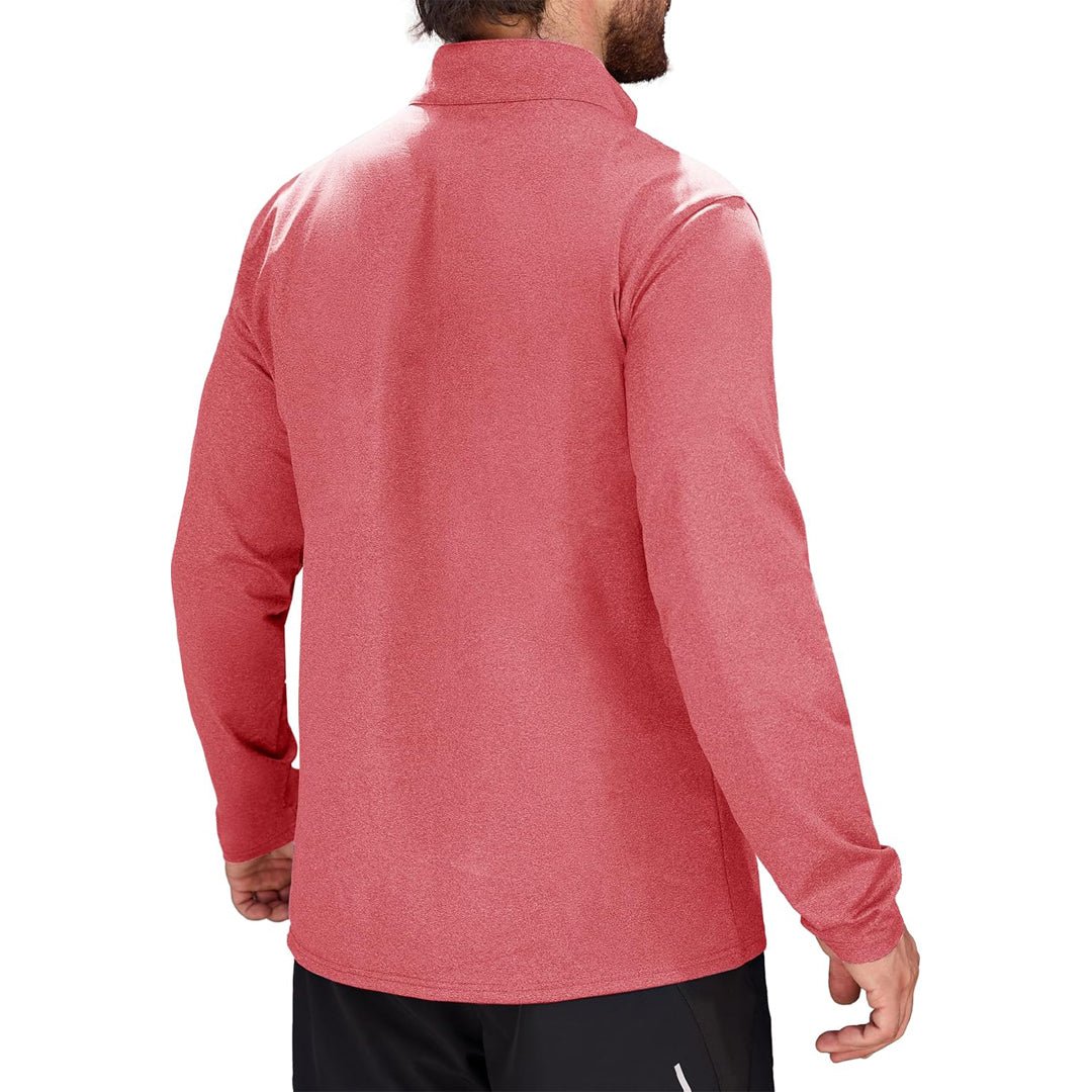 Pink Men's Athletic Shirt 1/4 Zip Fleece Long Sleeve Sweatshirts - MAGCOMSEN