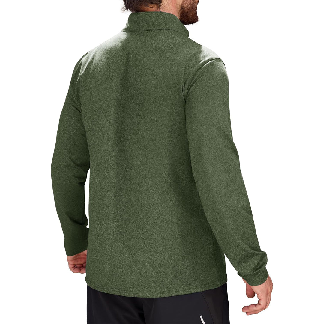 Army Green Men's Athletic Shirt 1/4 Zip Fleece Long Sleeve Sweatshirts - MAGCOMSEN
