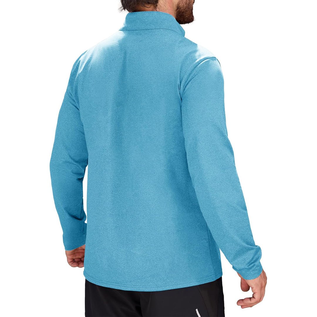 Lake Blue Men's Athletic Shirt 1/4 Zip Fleece Long Sleeve Sweatshirts - MAGCOMSEN