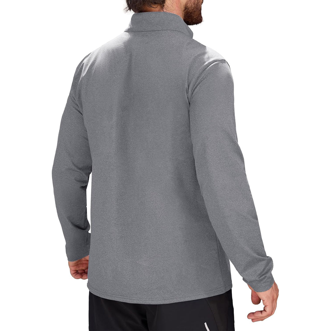 Light Grey Men's Athletic Shirt 1/4 Zip Fleece Long Sleeve Sweatshirts - MAGCOMSEN