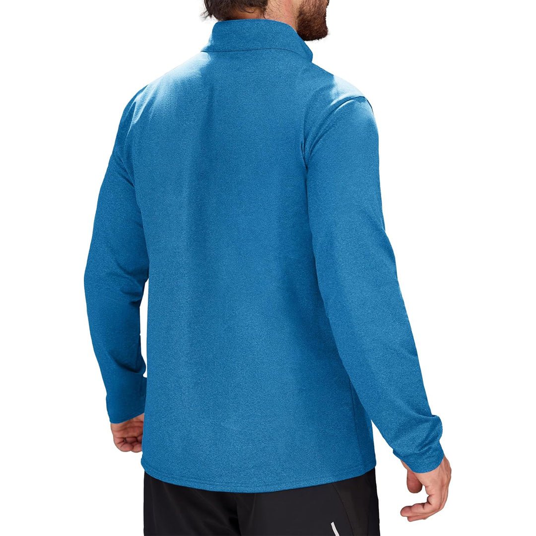 Sea Blue Men's Athletic Shirt 1/4 Zip Fleece Long Sleeve Sweatshirts - MAGCOMSEN