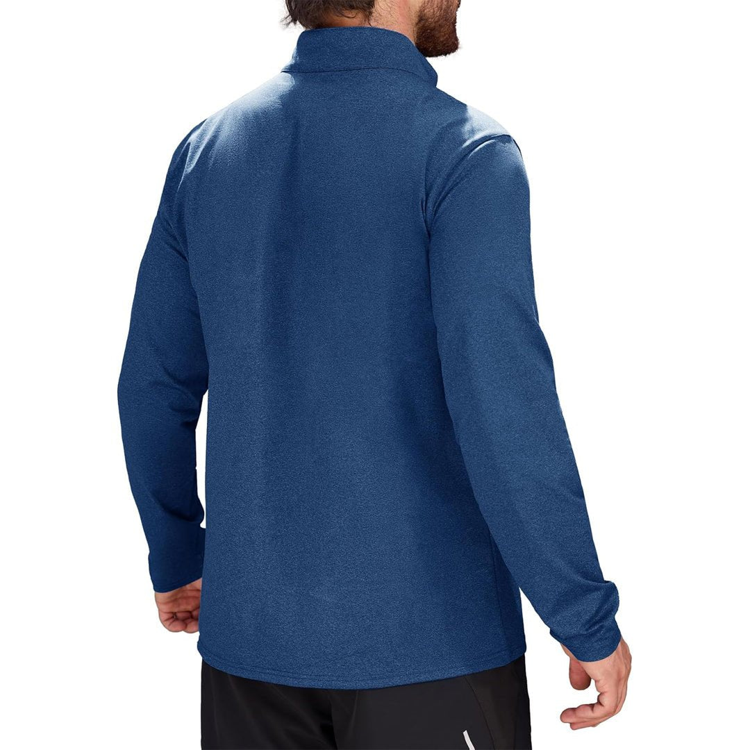 Medium Blue Men's Athletic Shirt 1/4 Zip Fleece Long Sleeve Sweatshirts - MAGCOMSEN