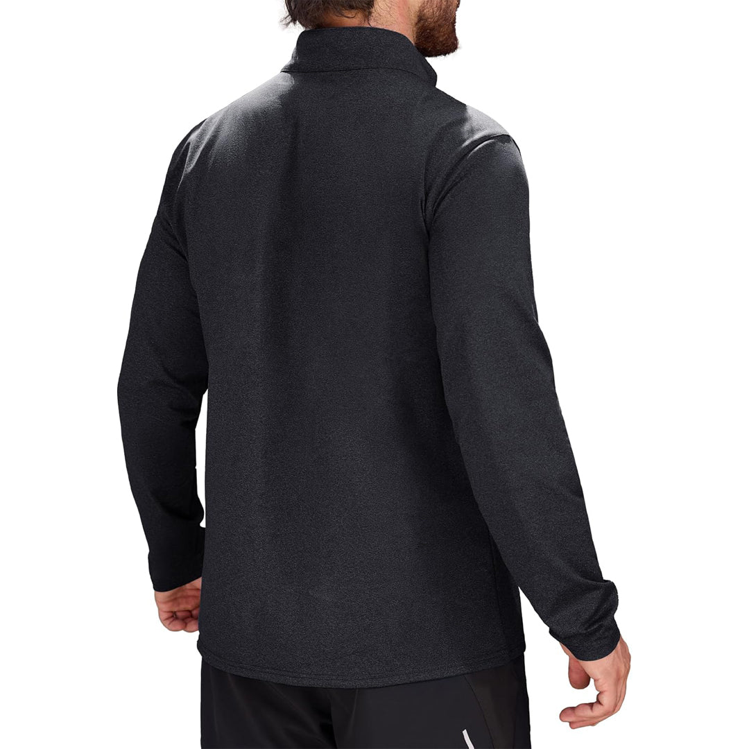 Black Men's Athletic Shirt 1/4 Zip Fleece Long Sleeve Sweatshirts - MAGCOMSEN